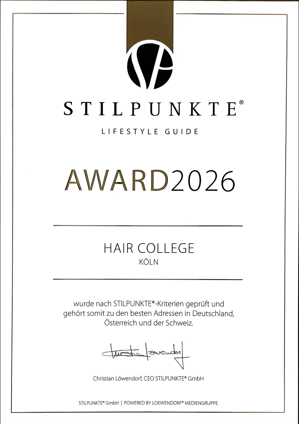 Auszeichnung Hair College 2026
